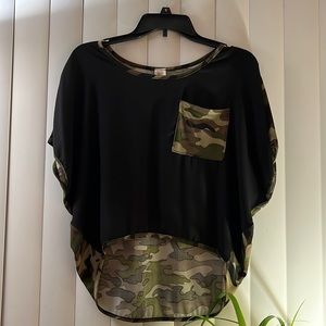 Black Blouse with Camo Pocket and Back